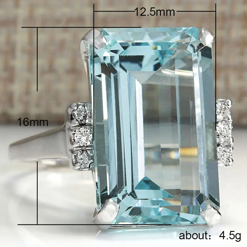 Hyperbole Women Ring Cocktail Party Ring With Huge Sky Blue Cubic Zircon Prong Setting Valentine's Gift For Wife