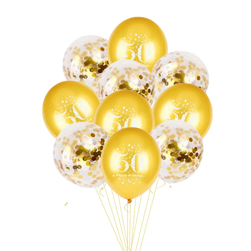 JOY-ENLIFE 10pcs Inflatable Confetti Balloons 12inch Latex Balloons 30 40 50 60 Years Birthday Party Adult Foil Helium Balloons