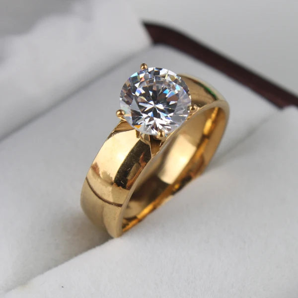 6mm Light Zircon CZ gold color Stainless Steel finger rings men women jewelry wholesale lots