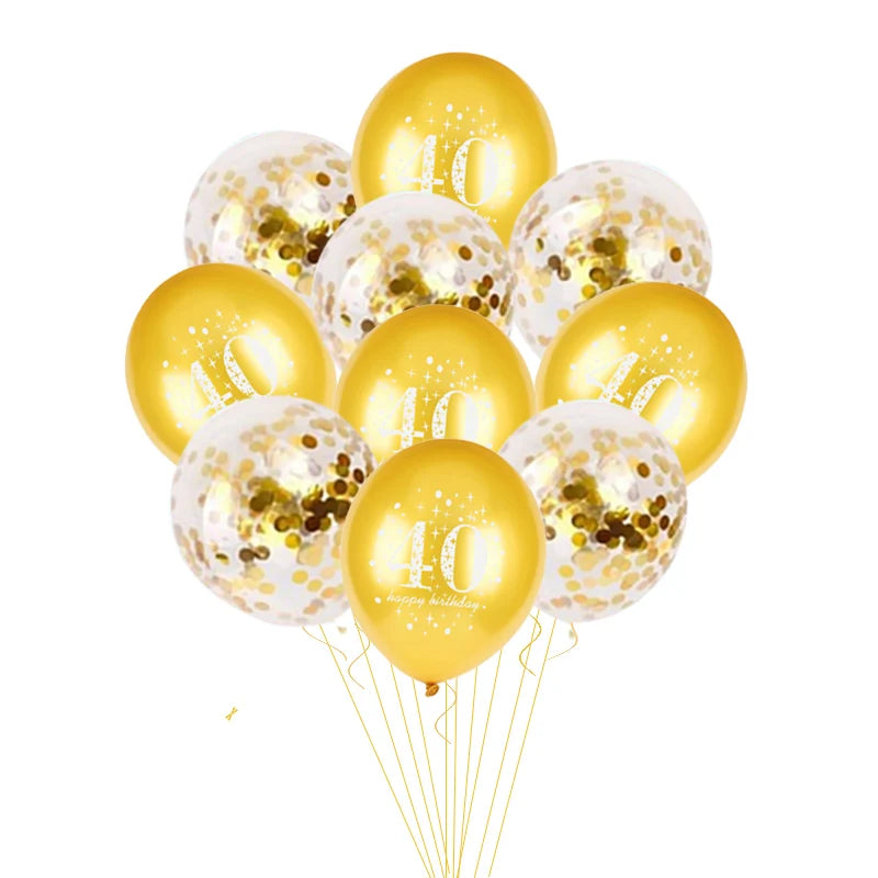 JOY-ENLIFE 10pcs Inflatable Confetti Balloons 12inch Latex Balloons 30 40 50 60 Years Birthday Party Adult Foil Helium Balloons