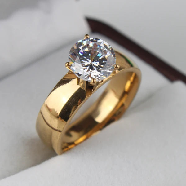 6mm Light Zircon CZ gold color Stainless Steel finger rings men women jewelry wholesale lots