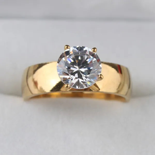 6mm Light Zircon CZ gold color Stainless Steel finger rings men women jewelry wholesale lots
