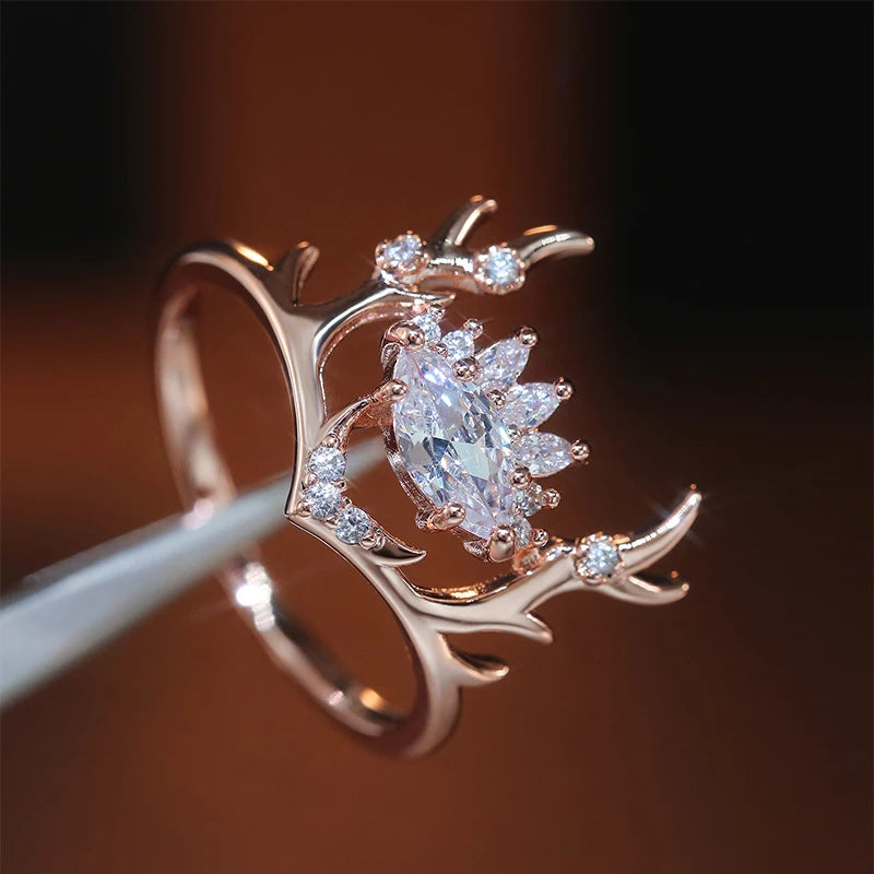Rose Gold Color Elk Shape Women Rings Fashion Newly-designed Jewelry Anniversary Christmas Present New Year Gift for Girl
