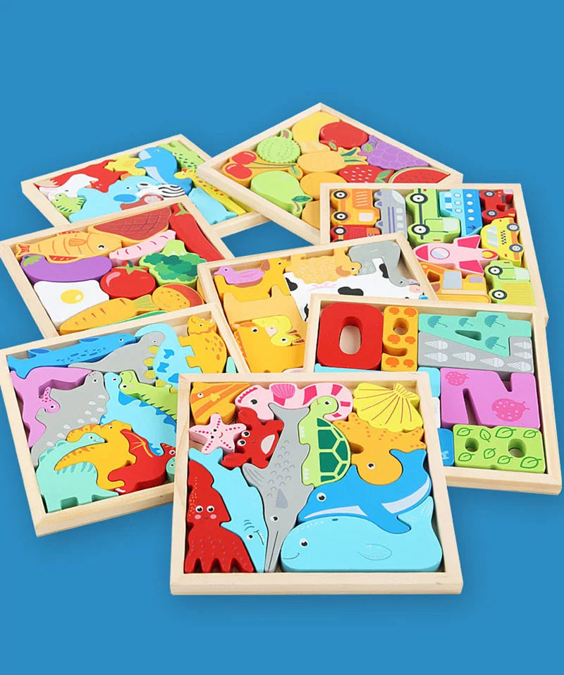 Montessori Wooden Toys 3D Jigsaw Puzzle Tangram Math Toys Baby Hand Grasp Board Shape Match Puzzle Educational Toys for Kids