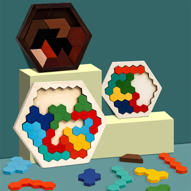 Montessori Wooden Toys 3D Jigsaw Puzzle Tangram Math Toys Baby Hand Grasp Board Shape Match Puzzle Educational Toys for Kids