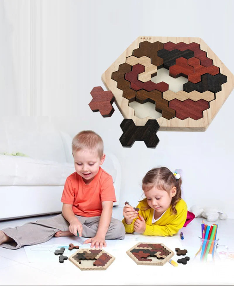 Montessori Wooden Toys 3D Jigsaw Puzzle Tangram Math Toys Baby Hand Grasp Board Shape Match Puzzle Educational Toys for Kids