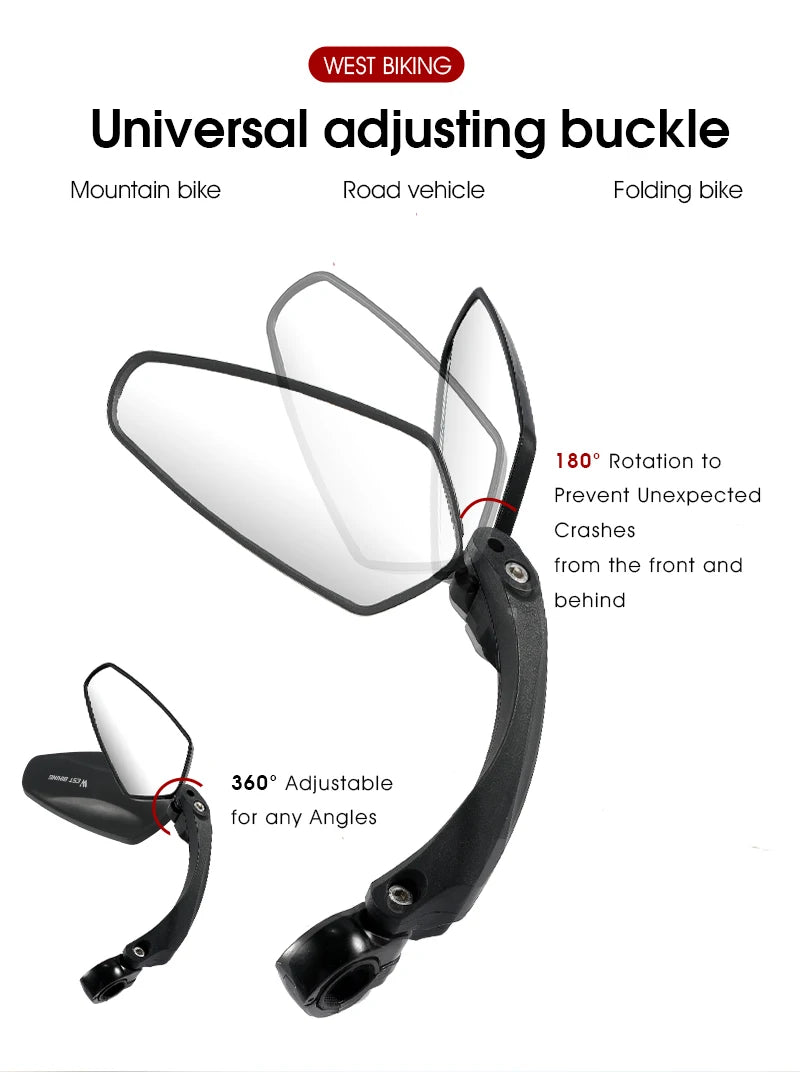 WEST BIKING Anti-Glare Bicycle Mirror Handlebar Rear View Wide Range Back Sight Reflect electric scooter Mirror bike accessories