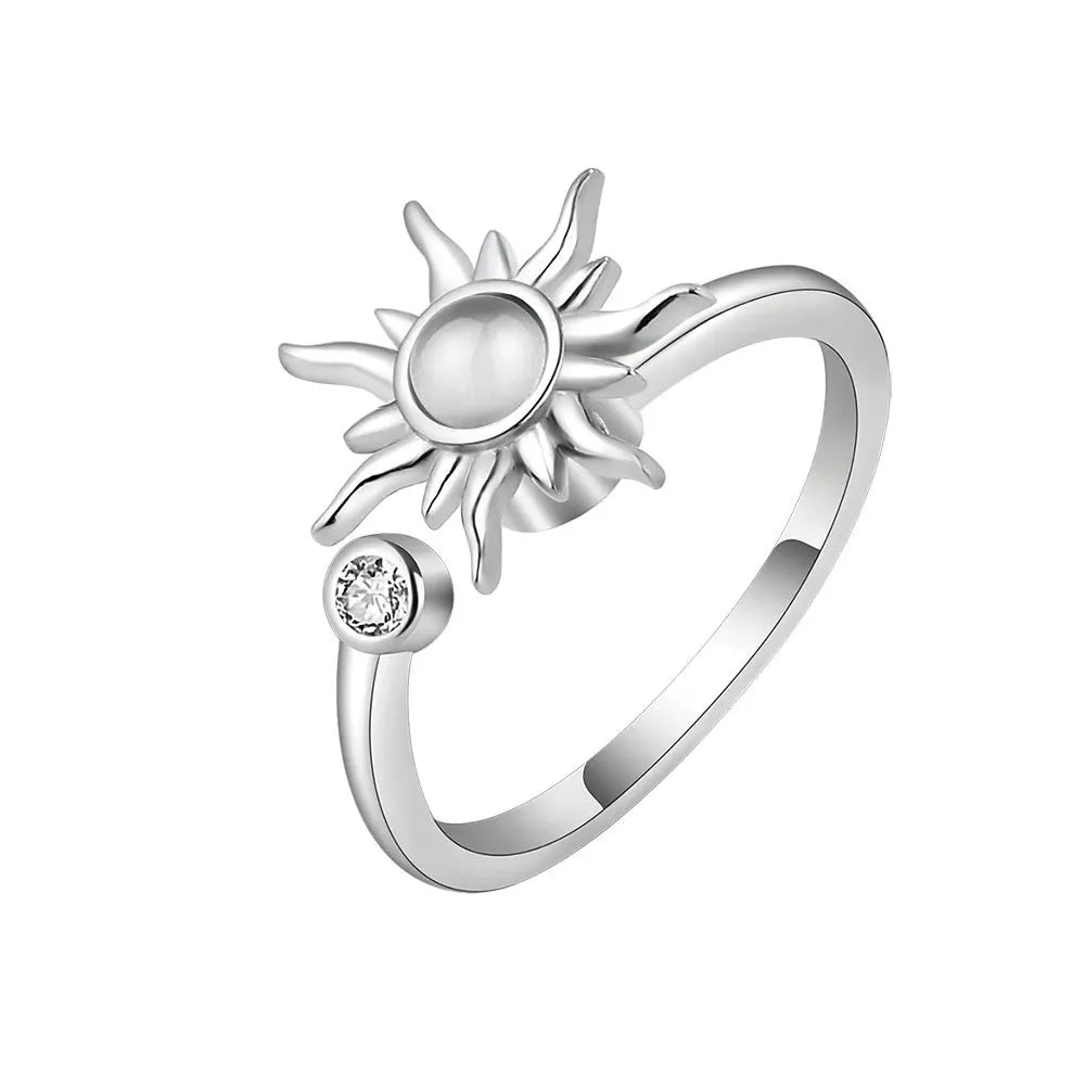 Anti Stress Anxiety Fidget Rings for Women Stainless Steel Sunflower Sun Star Spinner Ring Christmas Jewelry Gifts