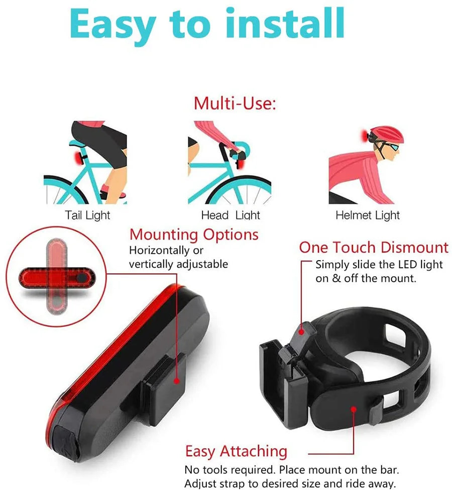 Bicycle Light with Horn USB Rechargeable LED Waterproof MTB Bike Dark Night Outdoor Riding Headlight and Rear Bike Light Set