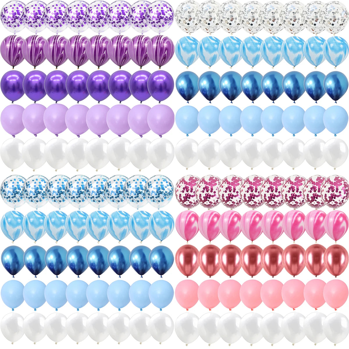 40 Pcs Blue Set Agate Marble Balloons Silver Confetti Balloon Wedding Valentine's Day Baby Shower Birthday Party Decorations