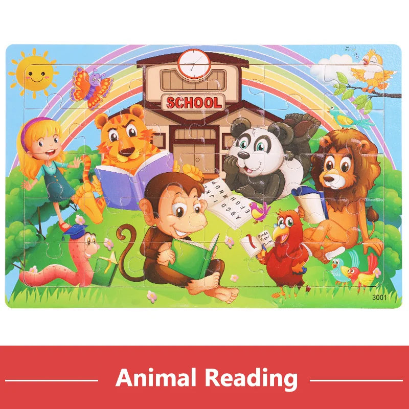 30 Pieces Wooden 3d Puzzles Cartoon Animal Jigsaw Puzzle Board Game Preschool Montessori Educational Toys For Children