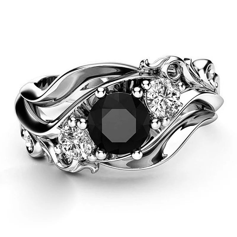 Witch Ring Unique Black Stone Prong Setting Twist Band Design Rose Gold Color Women Engagement Finger Rings Wholesale