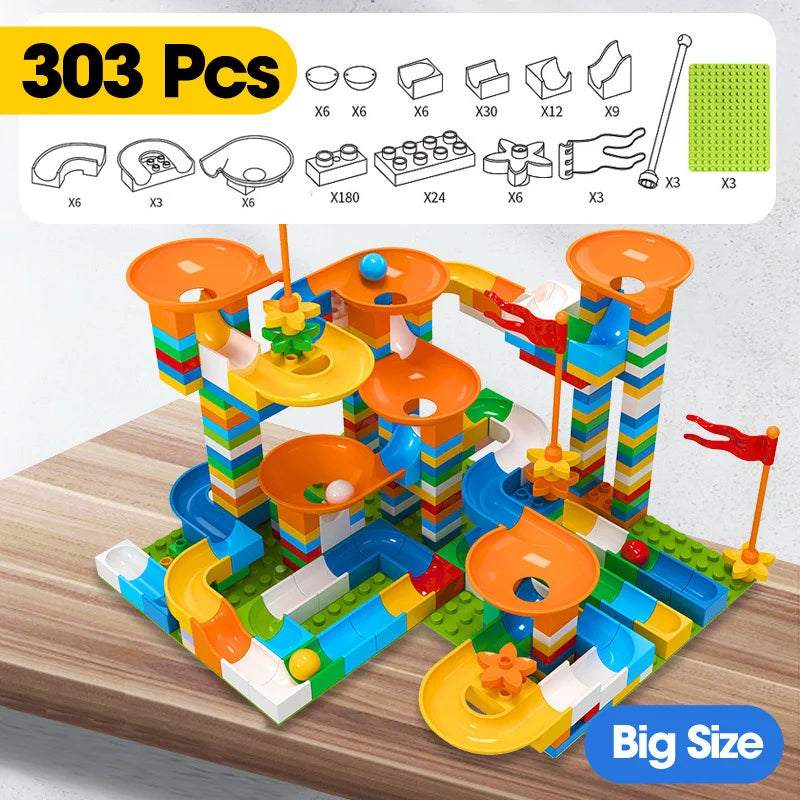 86-344pcs Marble Race Run Block Big Size Building Blocks Maze Ball Funnel Slide Blocks Creative Bricks Assemble Toys for Kids