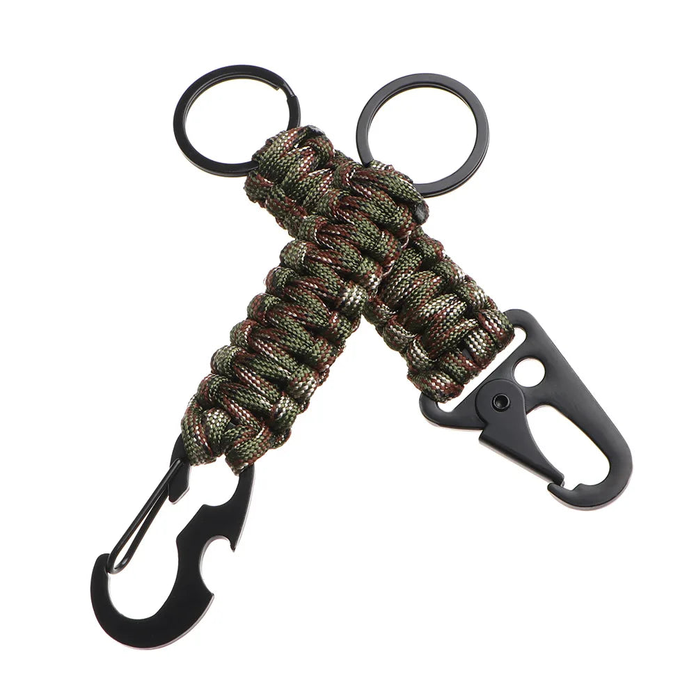 Outdoor Keychain Ring Camping Carabiner Military Paracord Cord Rope Camping Survival Kit Emergency Knot Bottle Opener Tools