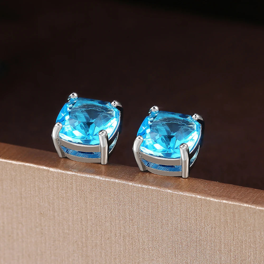 Luxury Solitaire Cubic Zirconia Stud Earrings 5 Colors Dazzling CZ Simple Versatile Women Wedding Band Earring Jewelry