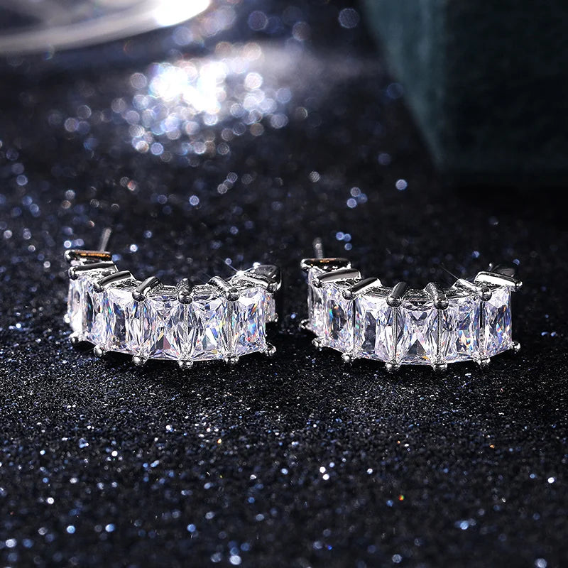 2021 Trendy Stud Earrings for Women Brilliant Rectangle Cubic Zirconia Korean Fashion Jewelry High Quality Drop Shipping