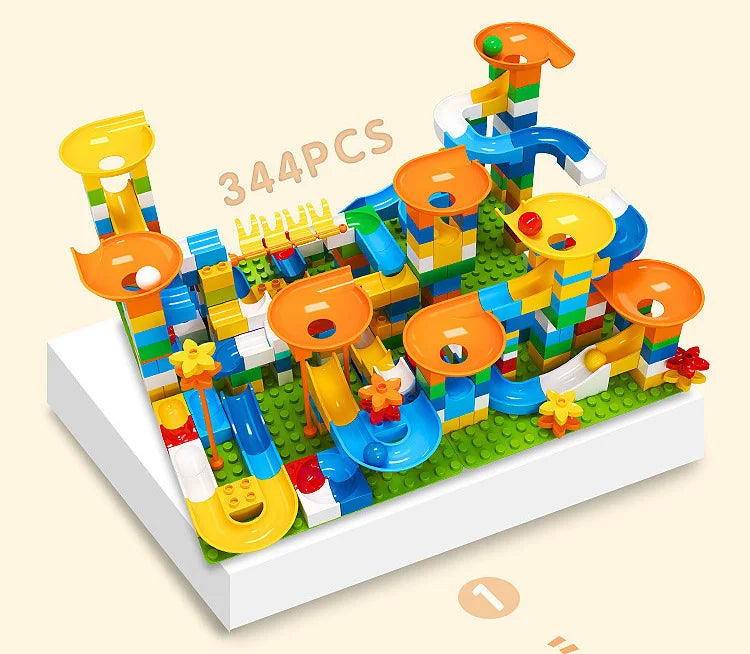 86-344pcs Marble Race Run Block Big Size Building Blocks Maze Ball Funnel Slide Blocks Creative Bricks Assemble Toys for Kids