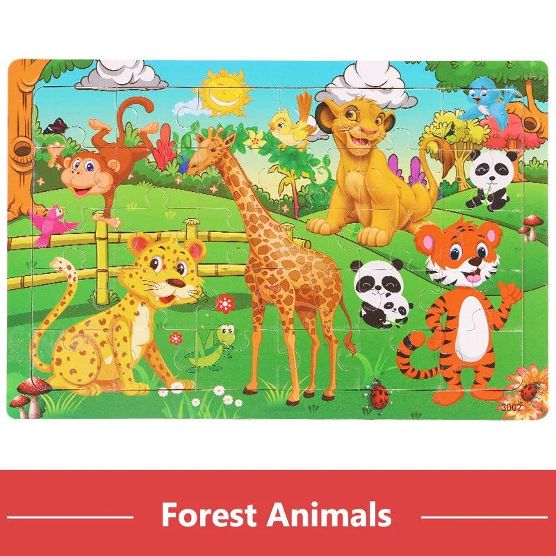 30 Pieces Wooden 3d Puzzles Cartoon Animal Jigsaw Puzzle Board Game Preschool Montessori Educational Toys For Children