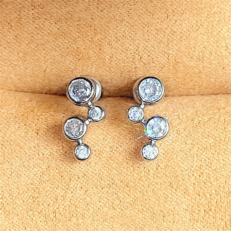 Minimalist Silver Color Stud Earrings for Women Round Cubic Zirconia Low-key Girls Ear Earrings Nice Gift Fashion Jewelry