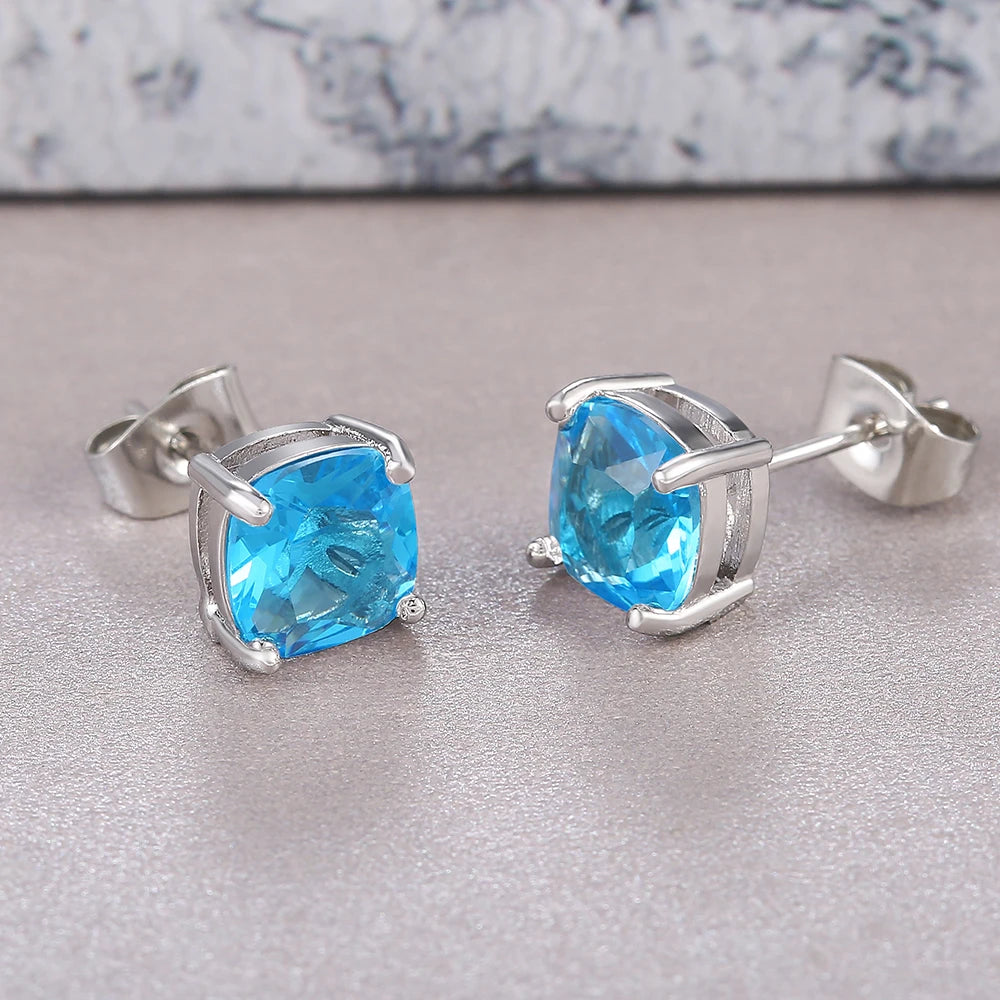 Luxury Solitaire Cubic Zirconia Stud Earrings 5 Colors Dazzling CZ Simple Versatile Women Wedding Band Earring Jewelry