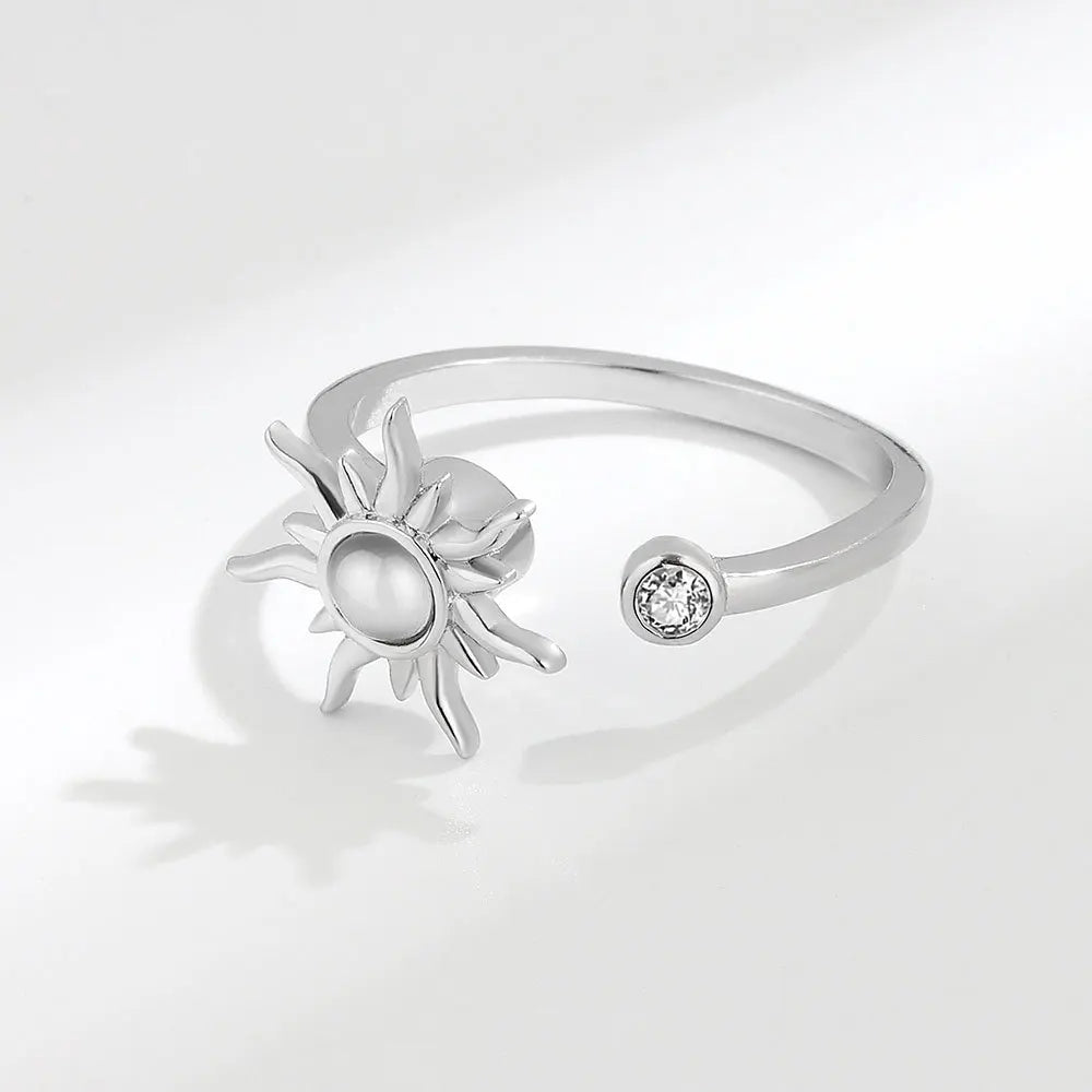 Anti Stress Anxiety Fidget Rings for Women Stainless Steel Sunflower Sun Star Spinner Ring Christmas Jewelry Gifts