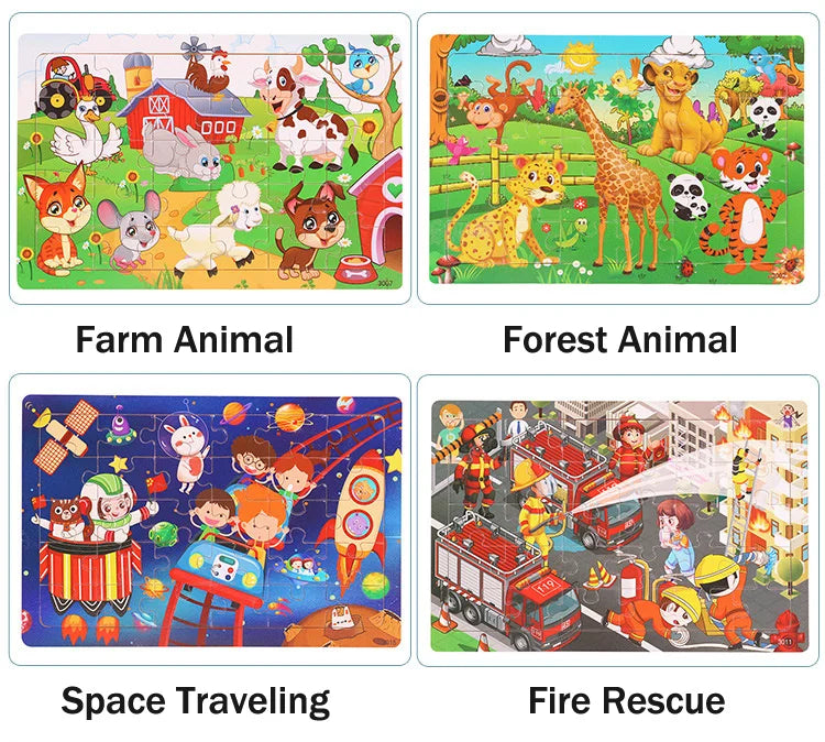 30 Pieces Wooden 3d Puzzles Cartoon Animal Jigsaw Puzzle Board Game Preschool Montessori Educational Toys For Children