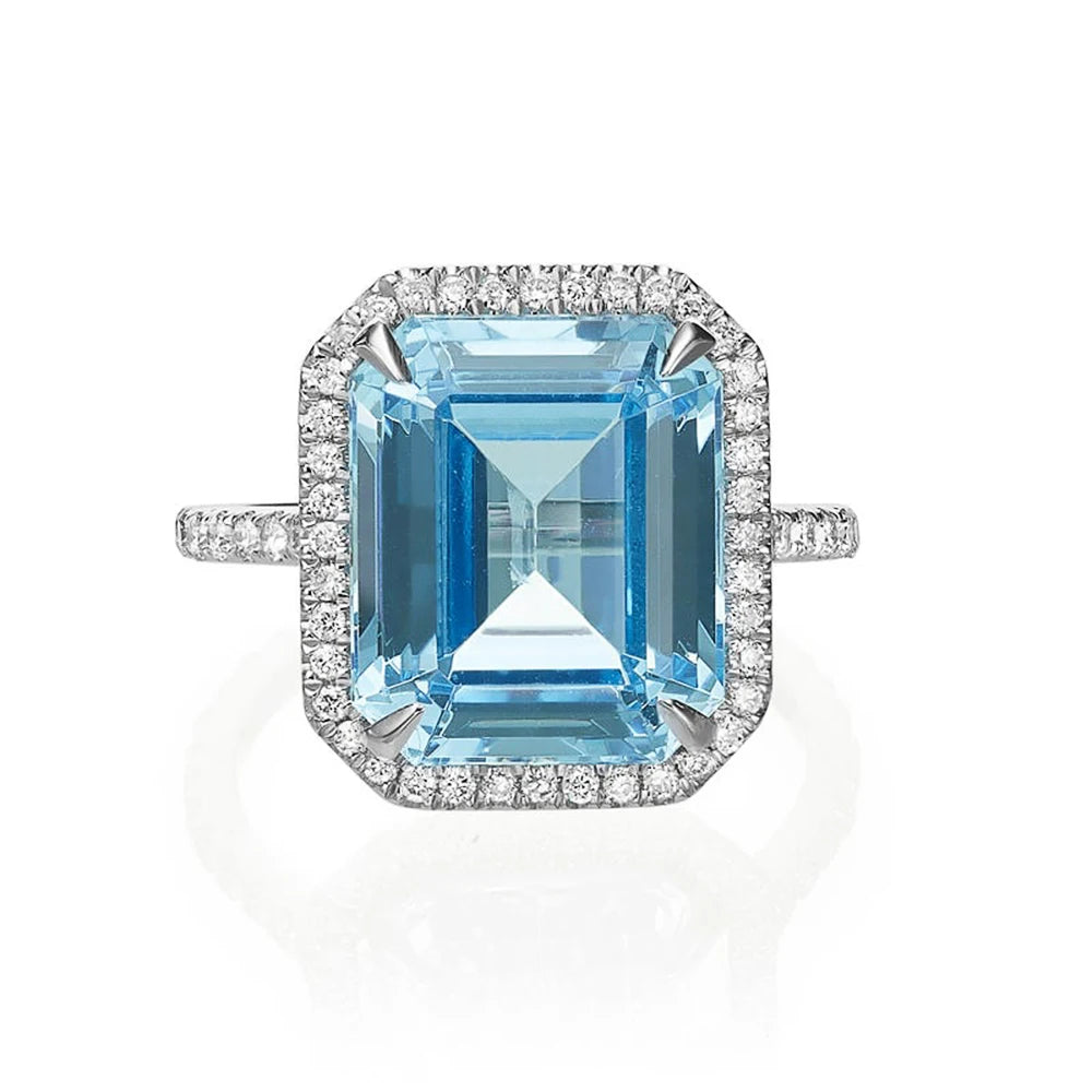 Luxury AAA Sky Blue CZ Stone Bridal Rings Graceful Anniversary Gift Ring for Wife Brilliant Women Classic Wedding Jewelry