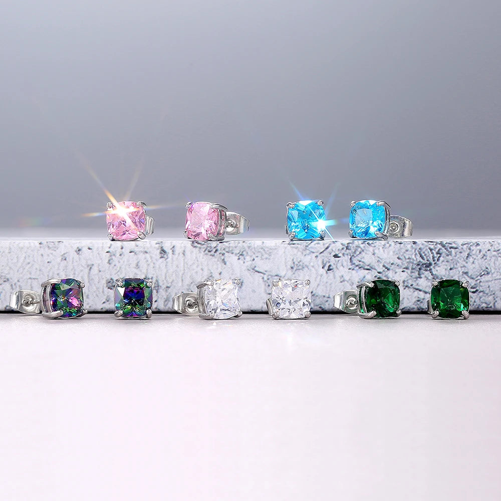 Luxury Solitaire Cubic Zirconia Stud Earrings 5 Colors Dazzling CZ Simple Versatile Women Wedding Band Earring Jewelry