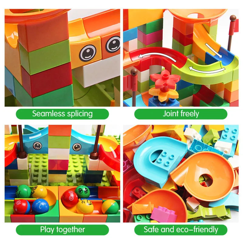 86-344pcs Marble Race Run Block Big Size Building Blocks Maze Ball Funnel Slide Blocks Creative Bricks Assemble Toys for Kids