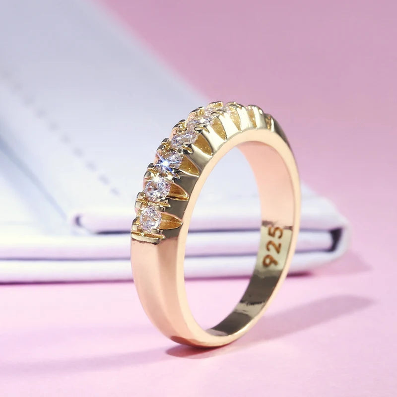 High Quality Office Lady Accessories Rings Golden Color Halo Micro Paved Casual Style Female Jewel With Size 6-10 2019