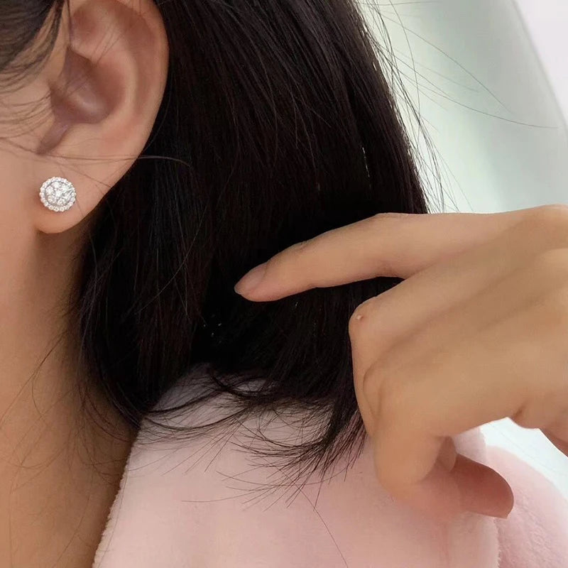 Dainty Round Shaped Stud Earrings for Women Full White Cubic Zirconia Simple and Classic Female Earrings Wholesale Lots