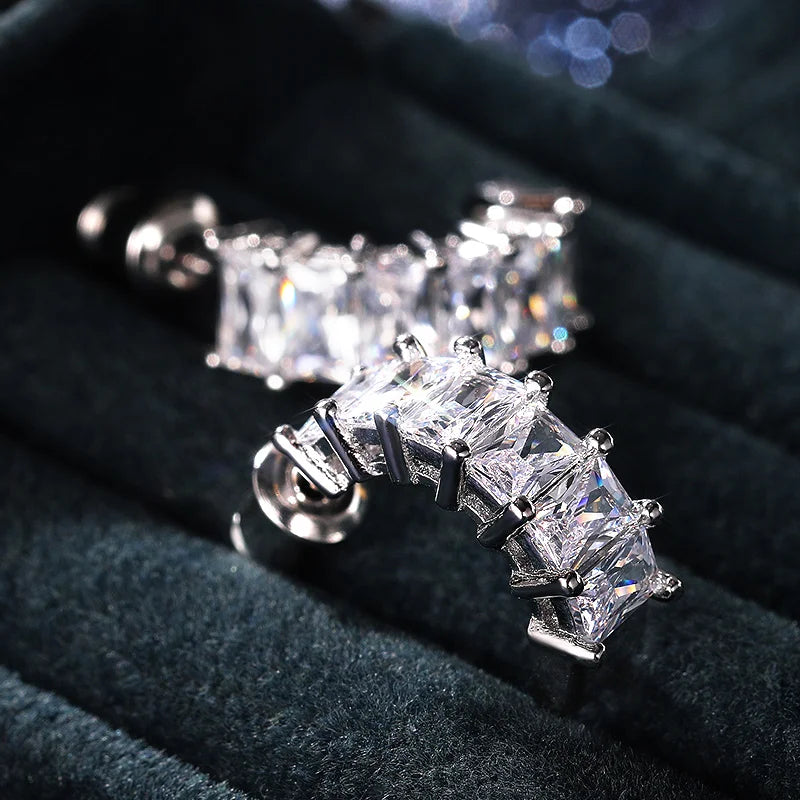 2021 Trendy Stud Earrings for Women Brilliant Rectangle Cubic Zirconia Korean Fashion Jewelry High Quality Drop Shipping