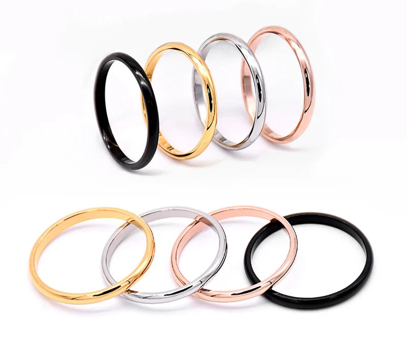 2mm Stainless Steel Thin Ring Rose Gold Black For Women Men Minimalist Jewelry Party Simple Fashion Gift Size 3 To 10