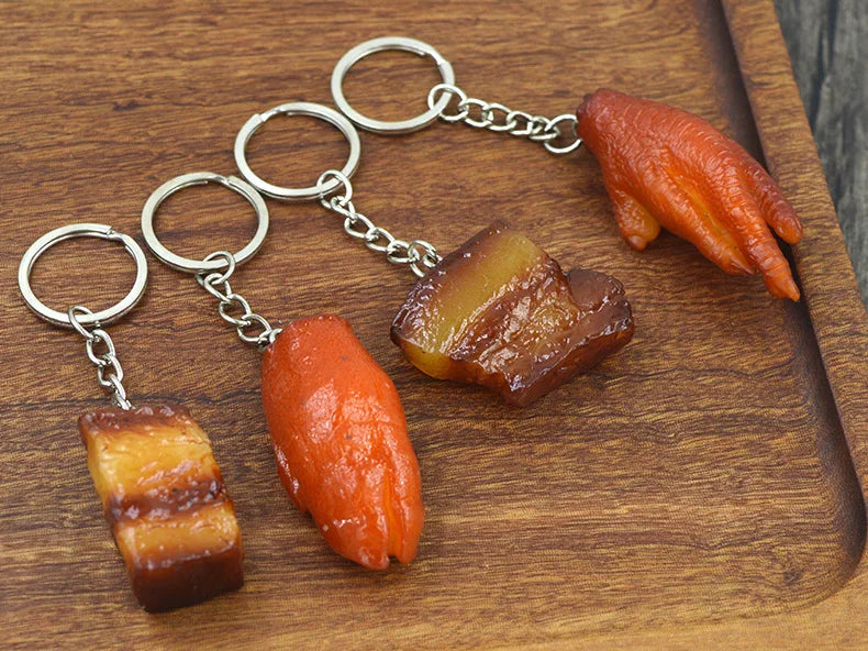 Creative Simulation Food Keychain PVC Model Gift Keychain Soft Glue Fake Braised Pork Belly Roasted Chicken Keychain K4230