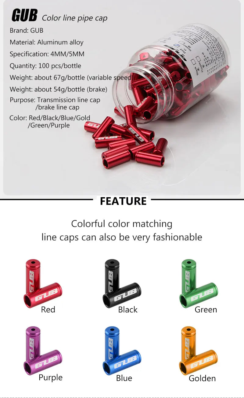 GUB 10pcs CNC Bicycle Derailleur Cable Housing End Cap Bike Brake Cable Housing Cover MTB Road Bike Brake Shift Line Cover