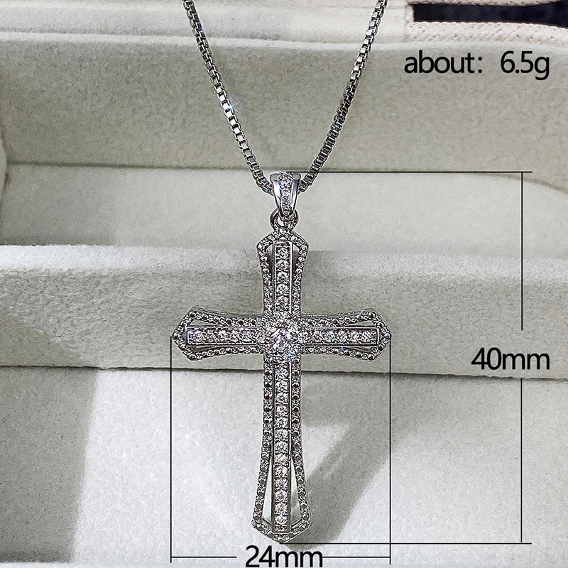Luxury Full Cubic Zirconia Cross Pendant Necklace for Women Fashion Versatile Necklace Jewelry Party Daily Accessories