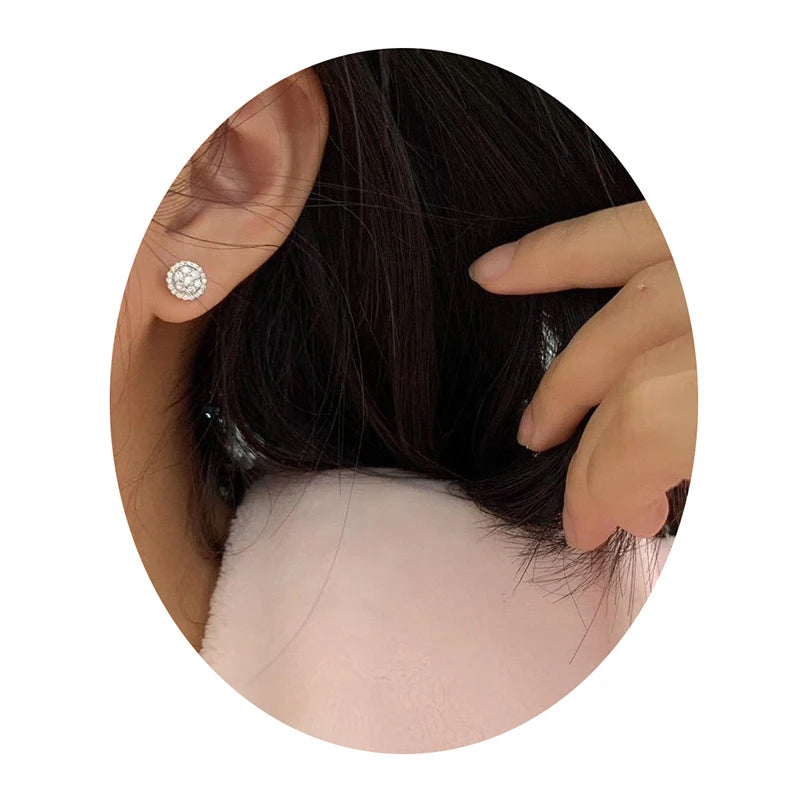 Dainty Round Shaped Stud Earrings for Women Full White Cubic Zirconia Simple and Classic Female Earrings Wholesale Lots