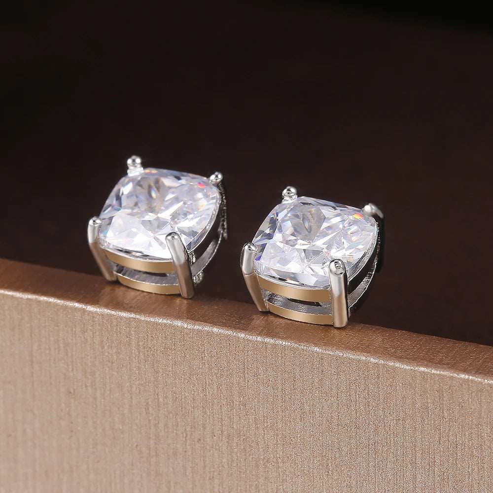 Luxury Solitaire Cubic Zirconia Stud Earrings 5 Colors Dazzling CZ Simple Versatile Women Wedding Band Earring Jewelry