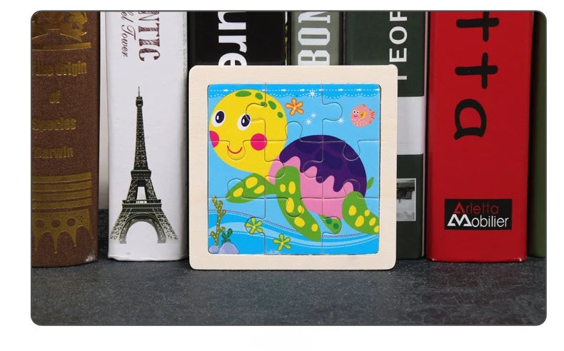 11cm/4.33in Kids Wooden Jigsaw Puzzle Games Cartoon Animal Vehicle Pattern Children Montessori Educational Toys