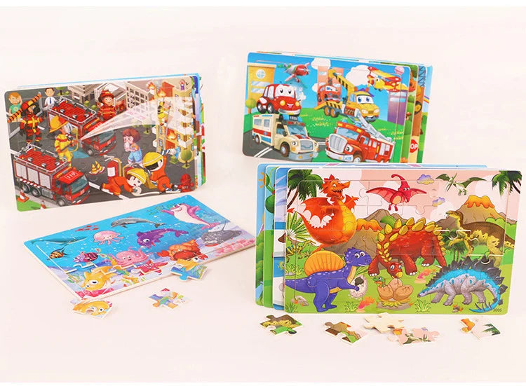 30 Pieces Wooden 3d Puzzles Cartoon Animal Jigsaw Puzzle Board Game Preschool Montessori Educational Toys For Children