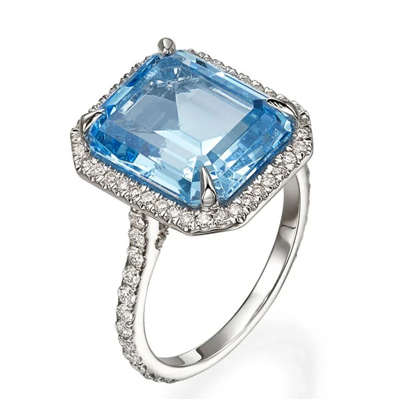 Luxury AAA Sky Blue CZ Stone Bridal Rings Graceful Anniversary Gift Ring for Wife Brilliant Women Classic Wedding Jewelry