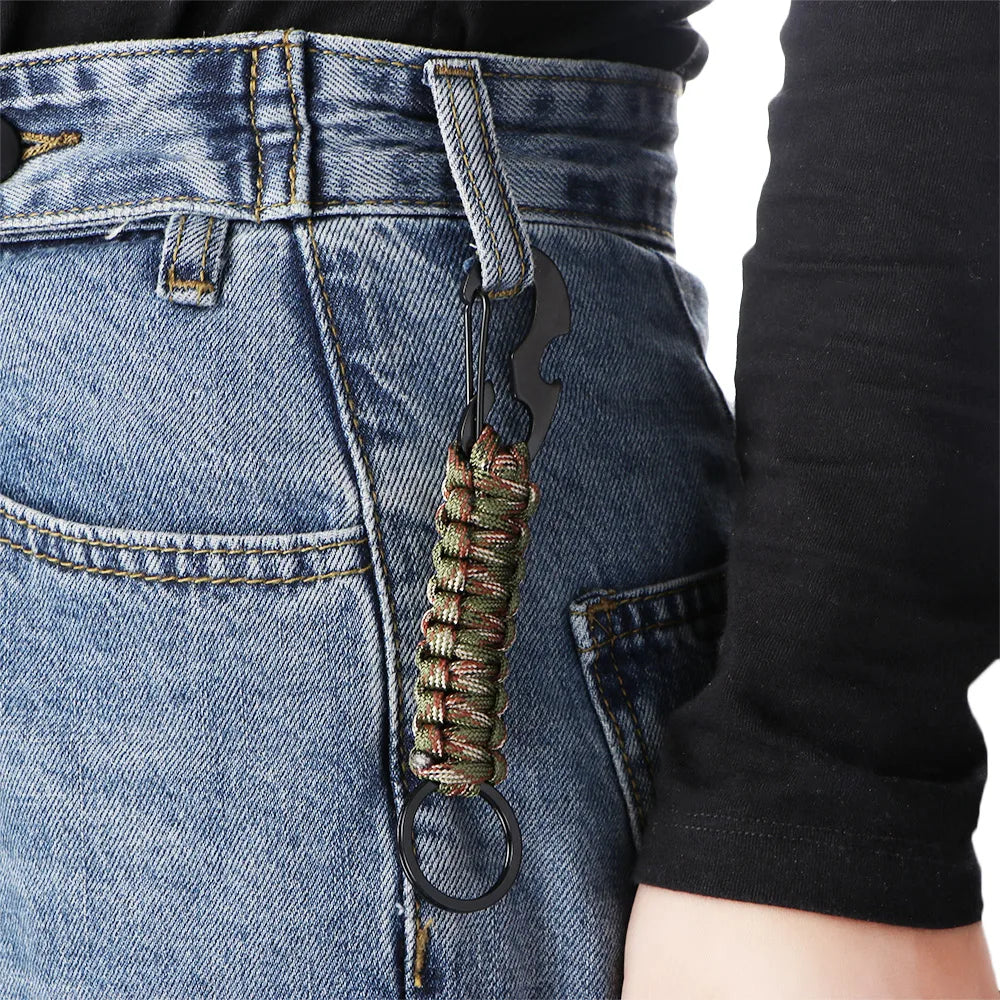 Outdoor Keychain Ring Camping Carabiner Military Paracord Cord Rope Camping Survival Kit Emergency Knot Bottle Opener Tools