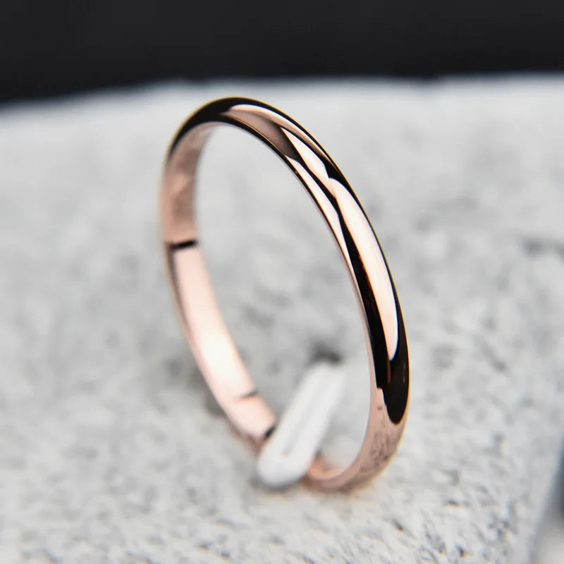 2mm Stainless Steel Thin Ring Rose Gold Black For Women Men Minimalist Jewelry Party Simple Fashion Gift Size 3 To 10