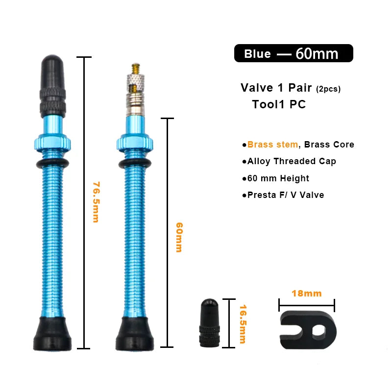 2Pcs 40/60MM Bicycle Vacuum Air Valve Durable Alloy Stem Brass Core F/V Presta MTB Bike Tubeless Tire Nozzle Cap Cycling Parts