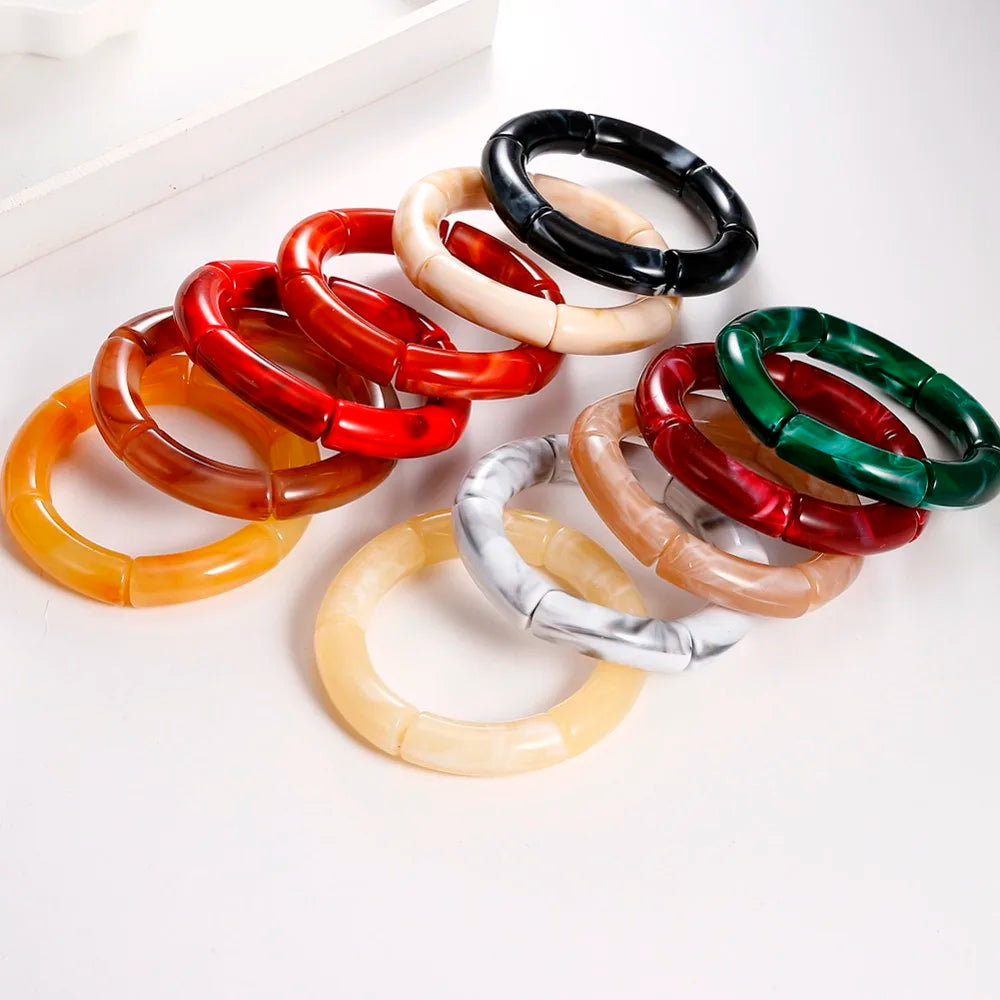 Bohomia Acrylic Design Style Chunky Bamboo Stackable Bracelet for Women Boho Elastic Colorful Tube Beads Braceletes 2024 Jewelry