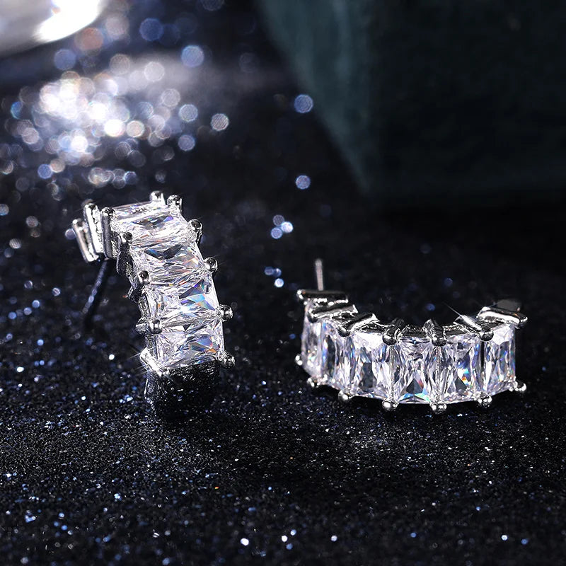 2021 Trendy Stud Earrings for Women Brilliant Rectangle Cubic Zirconia Korean Fashion Jewelry High Quality Drop Shipping