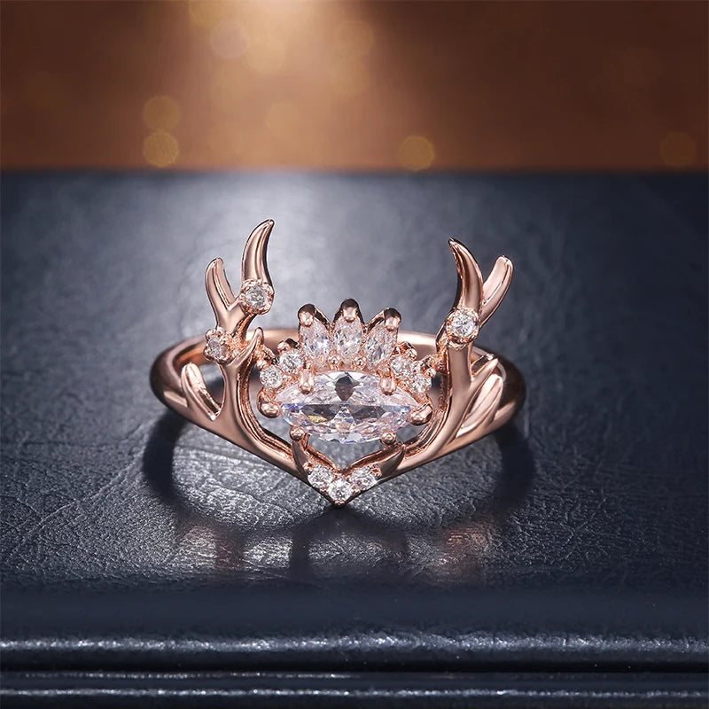 Rose Gold Color Elk Shape Women Rings Fashion Newly-designed Jewelry Anniversary Christmas Present New Year Gift for Girl