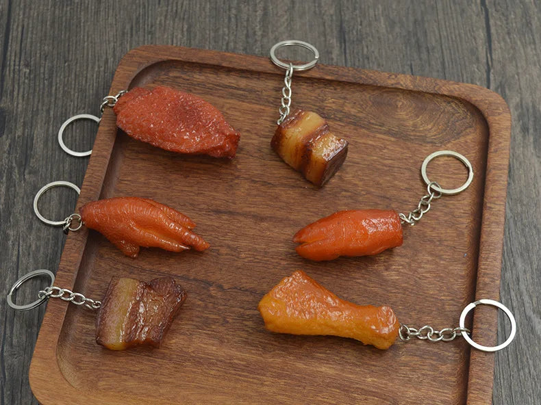 Creative Simulation Food Keychain PVC Model Gift Keychain Soft Glue Fake Braised Pork Belly Roasted Chicken Keychain K4230