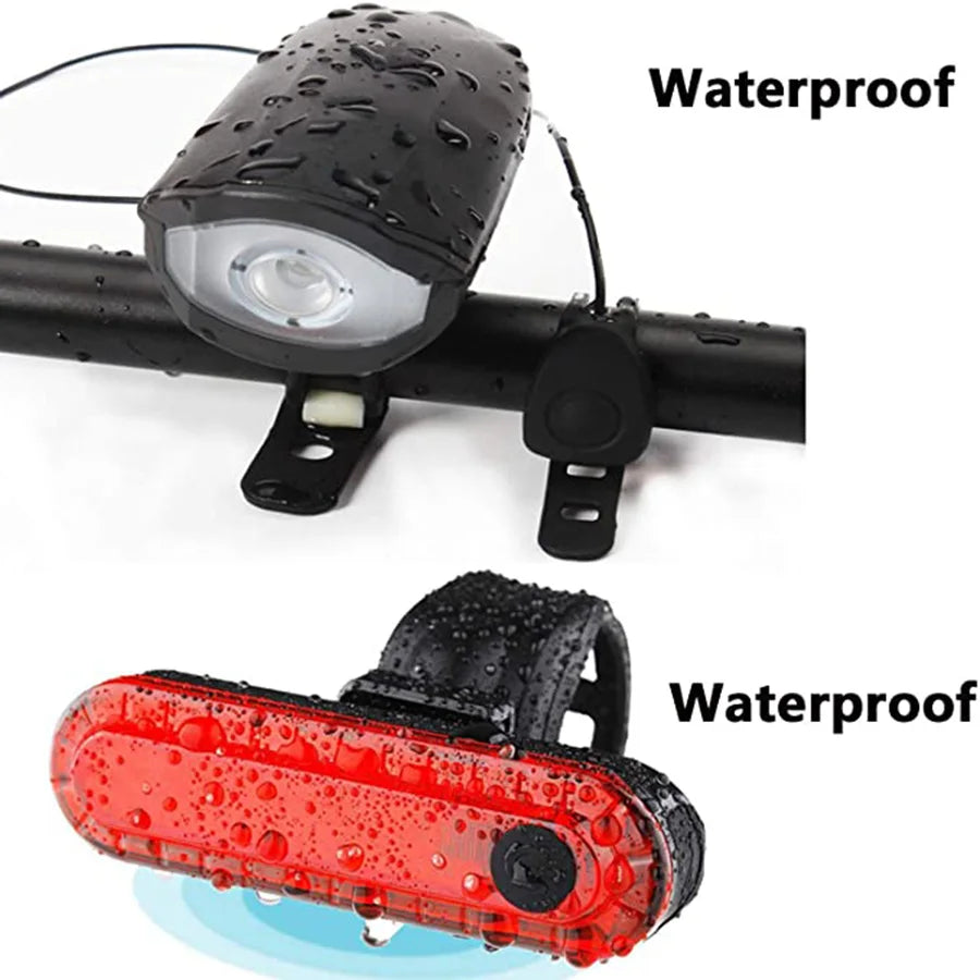 Bicycle Light with Horn USB Rechargeable LED Waterproof MTB Bike Dark Night Outdoor Riding Headlight and Rear Bike Light Set