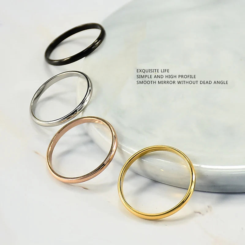 2mm Stainless Steel Thin Ring Rose Gold Black For Women Men Minimalist Jewelry Party Simple Fashion Gift Size 3 To 10